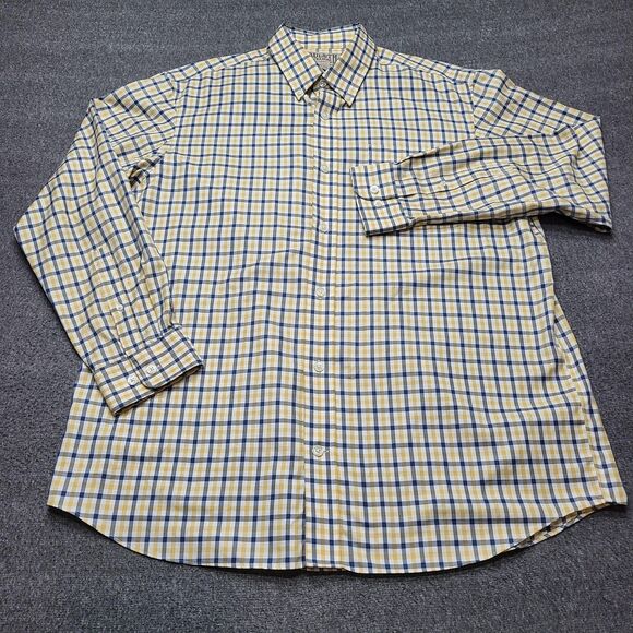 Duluth Trading Co Shirt Mens Large Yellow Blue Plaid Button Down Casual Cotton - Picture 1 of 8